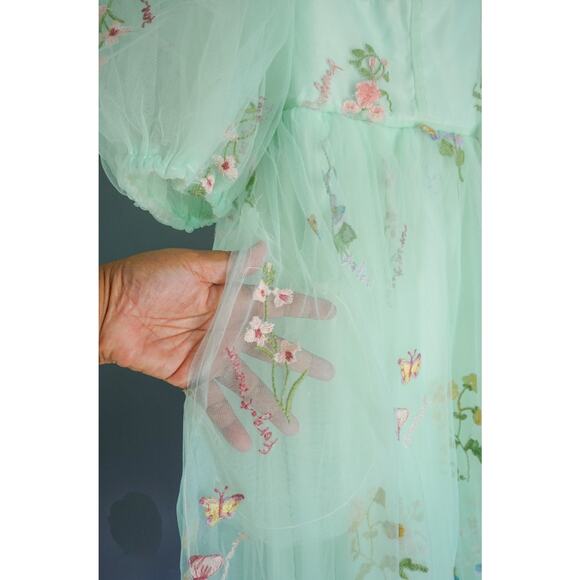 Fairy Butterfly Floral Embroidery Peasant Dress 20W Cottagecore Coquette Wedding - Picture 13 of 16